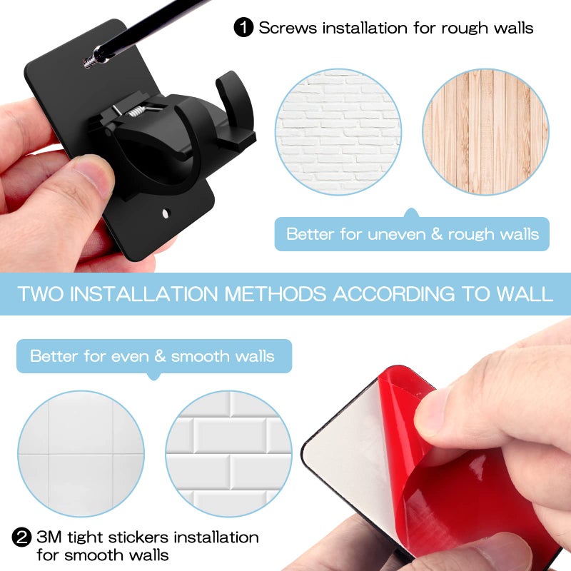 Wabboreq 8 Pieces Self Adhesive Curtain Rod Bracket  Universal Plastic Curtain Rod Holders  No Drill Curtain Rod Brackets Curtain Rod Hooks for Bathroom  Bedroom  Livingroom  Kitchen (Black) - Image 3